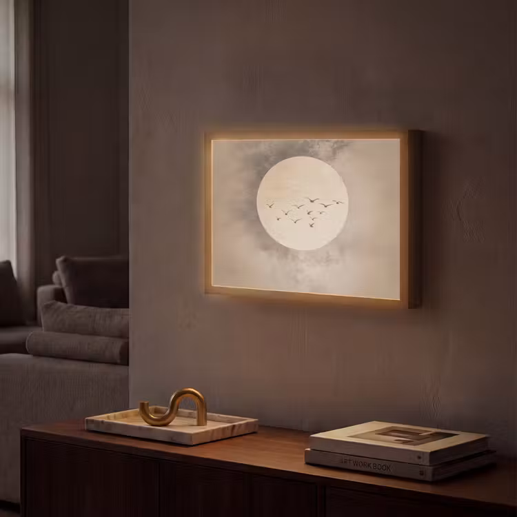 Vogel - Beige - Japandi Light Box met batterij (Wandlamp) middel -sfeer1