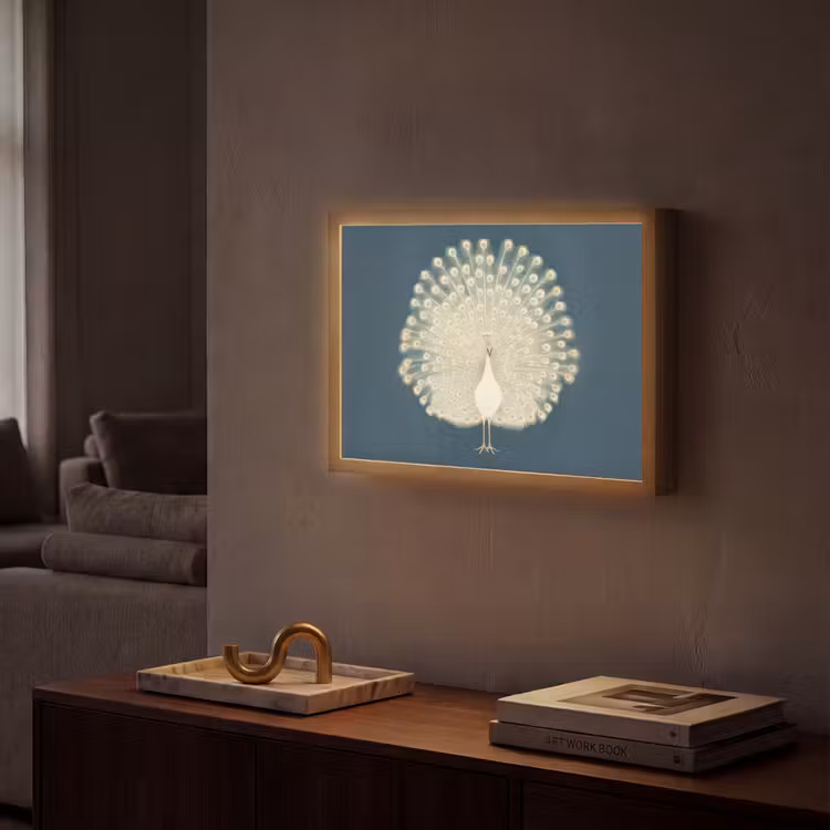 Vogel - Blauw - Vintage Light Box met batterij (Wandlamp) middel -sfeer1