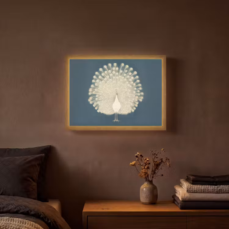Vogel - Blauw - Vintage Light Box met batterij (Wandlamp) middel -sfeer4