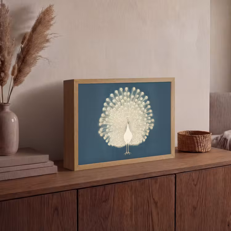 Vogel - Blauw - Vintage Light Box met batterij (Wandlamp) middel -sfeer2