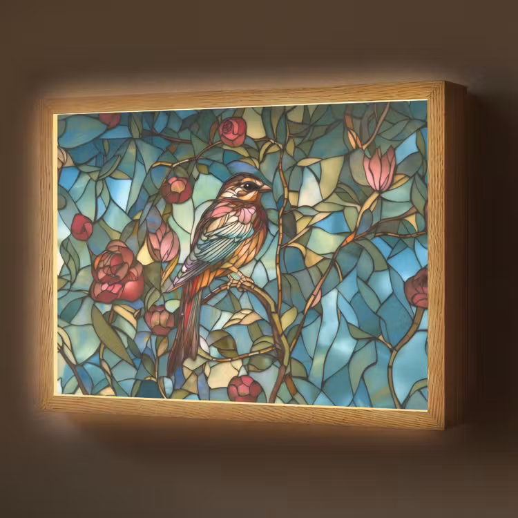 Vogel - Tak - Rozen - Mozaïek Light Box met batterij (Wandlamp) middel -z3d_website