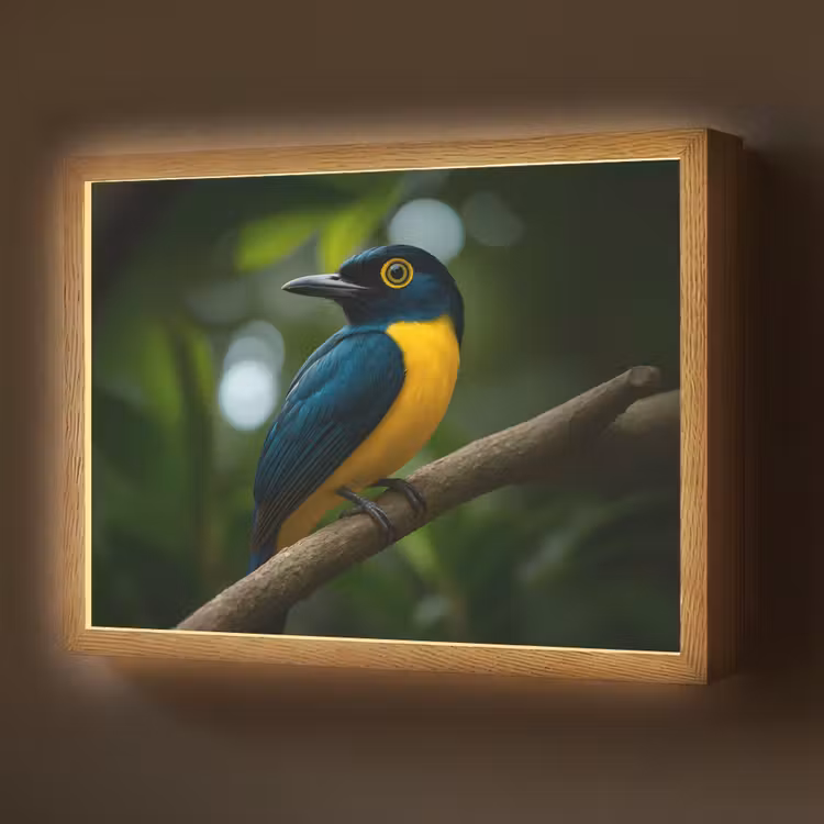 Vogel - Tak - Geel - Bladeren Light Box met batterij (Wandlamp) middel -z3d_website