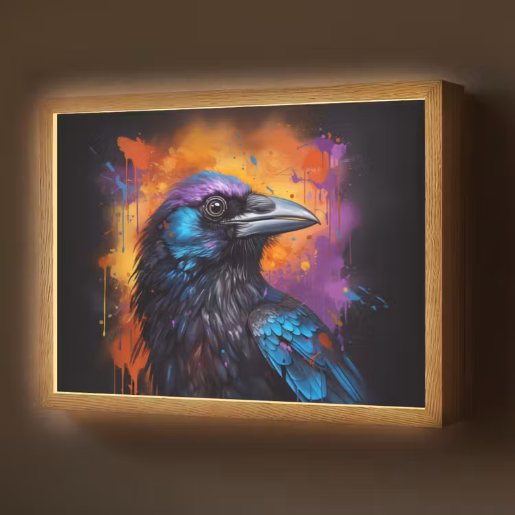 Vogel - Kraai - Graffiti - Zwart - Dieren Light Box met batterij (Wandlamp) middel -z3d_website