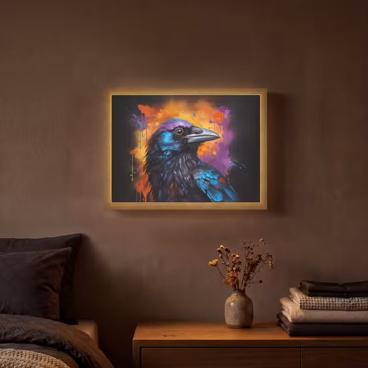 Vogel - Kraai - Graffiti - Zwart - Dieren Light Box met batterij (Wandlamp) middel -sfeer4