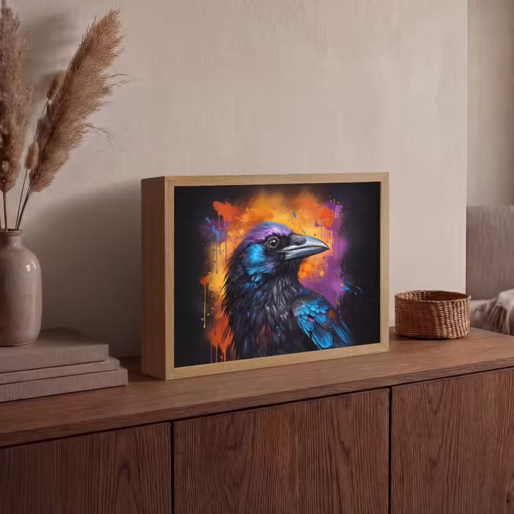 Vogel - Kraai - Graffiti - Zwart - Dieren Light Box met batterij (Wandlamp) middel -sfeer2