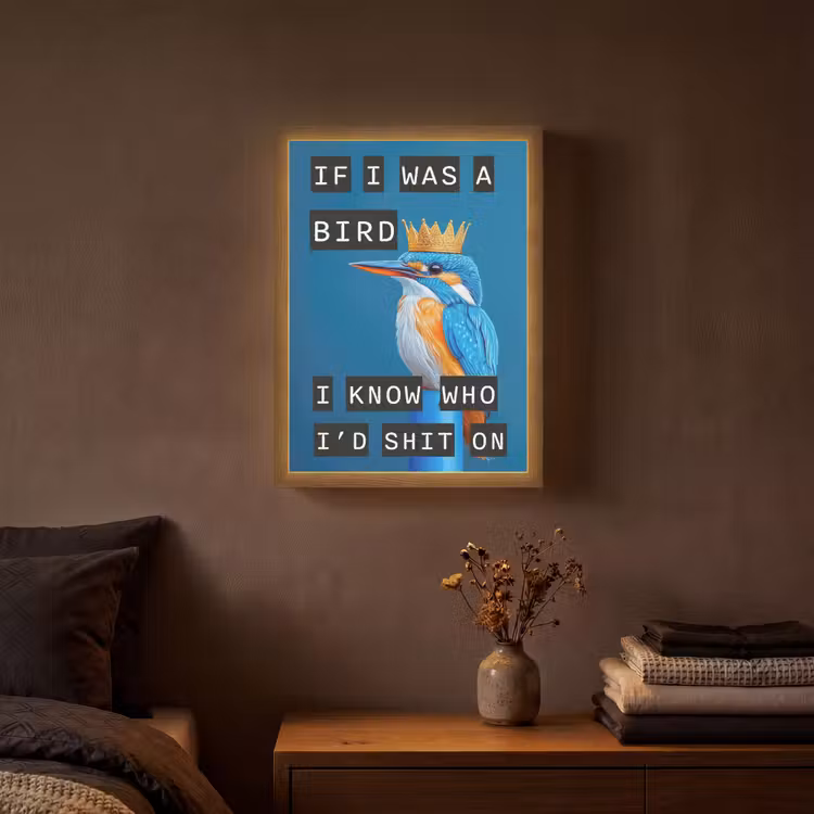 Vogel - Decoratie - Ijsvogel - Blauw Light Box met batterij (Wandlamp) middel -sfeer4