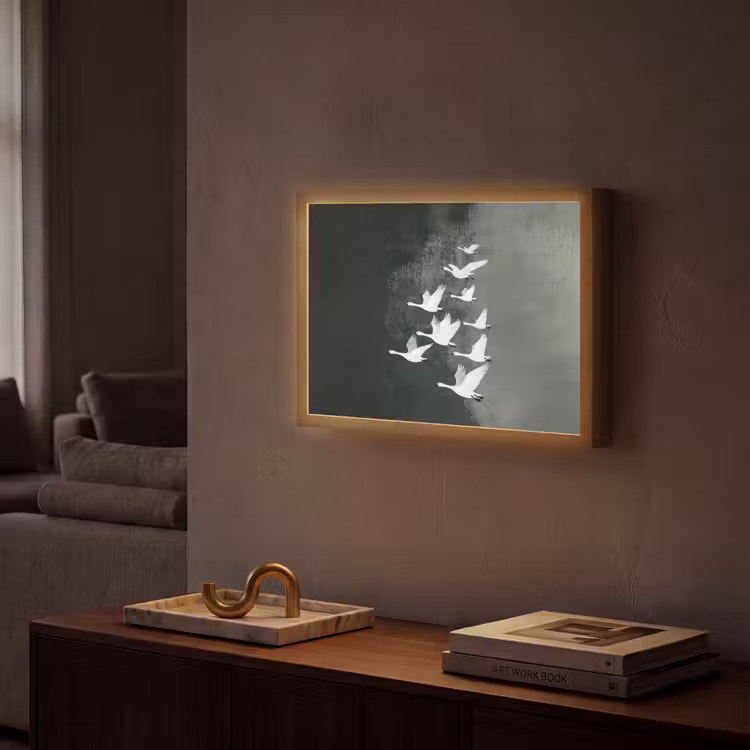 Vogel - Japandi - Groen Light Box met batterij (Wandlamp) middel -sfeer1