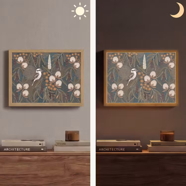Vogel - Bladeren - Natuur - Illustratie - Groen Light Box met batterij (Wandlamp) middel -sfeer3