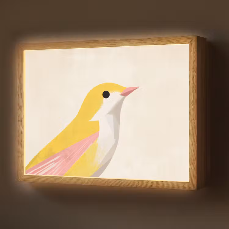Vogel - Minimalistisch - Geel Light Box met batterij (Wandlamp) middel -z3d_website