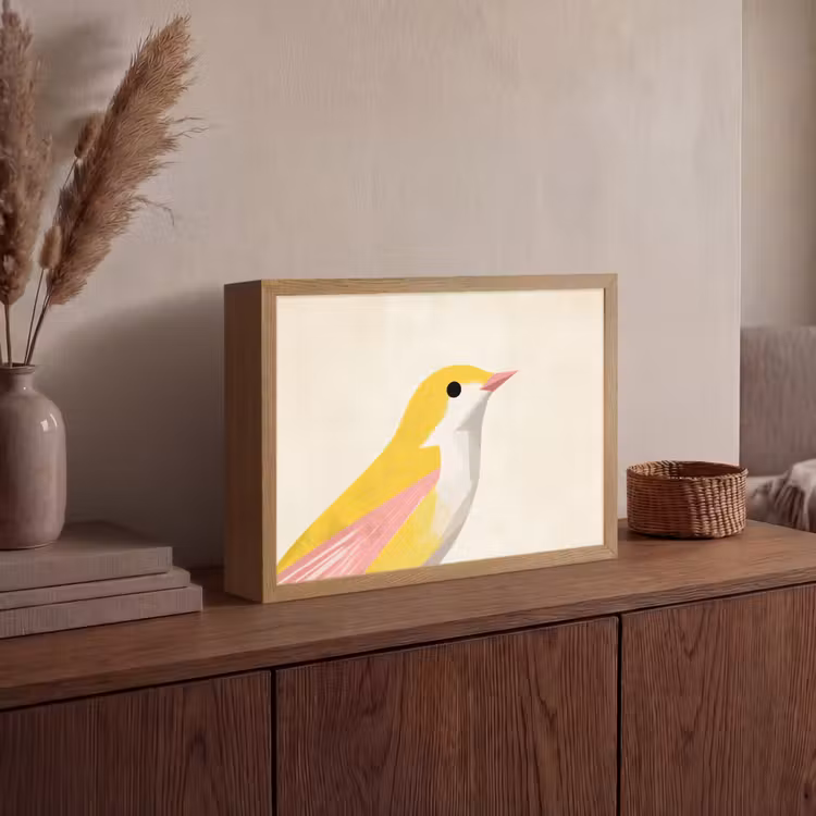 Vogel - Minimalistisch - Geel Light Box met batterij (Wandlamp) middel -sfeer2