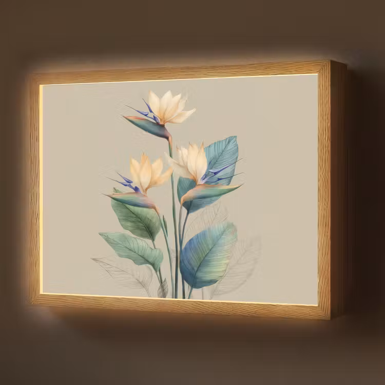 Paradijsvogelbloemen - Blauwgroene bladeren - Beige Light Box met batterij (Wandlamp) middel -z3d_website