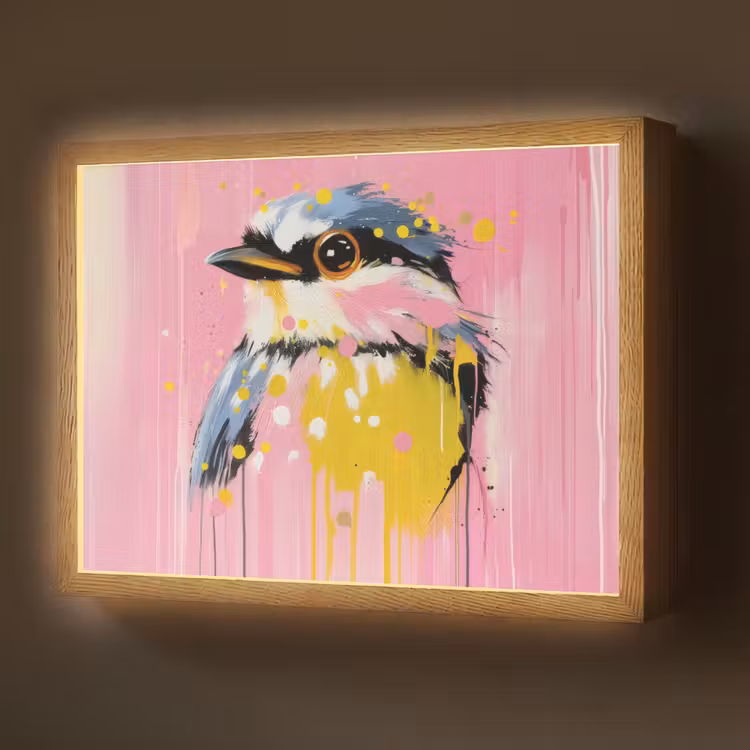 Vogel - Roze - Geel - Blauw Light Box met batterij (Wandlamp) middel -z3d_website