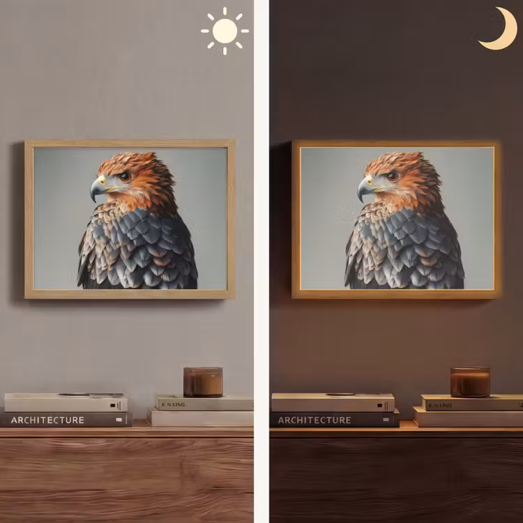 Vogel - Realistisch - Veren - Bruin Light Box met batterij (Wandlamp) middel -sfeer3