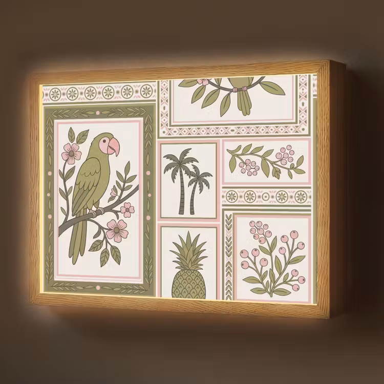 Vogel - Tropisch - Patroon - Decoratief - Groen Light Box met batterij (Wandlamp) middel -z3d_website
