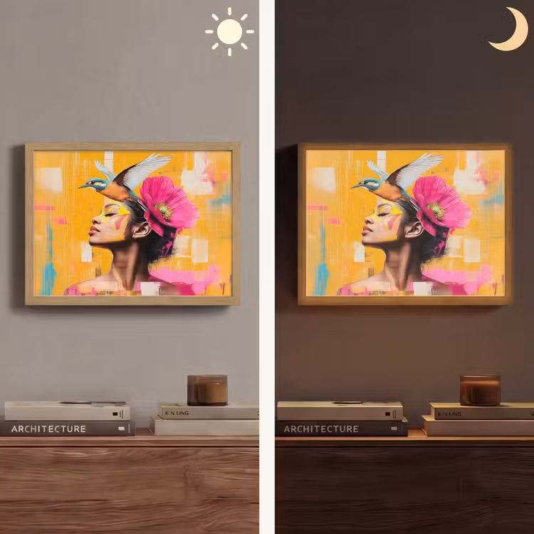 Vogel - Vrouw - Abstract - Bloem Light Box met batterij (Wandlamp) middel -sfeer3