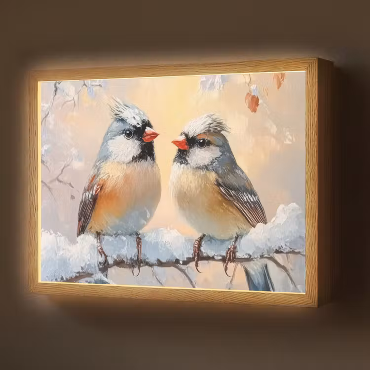 Vogels - Tak - Winter - Sneeuw Light Box met batterij (Wandlamp) middel -z3d_website
