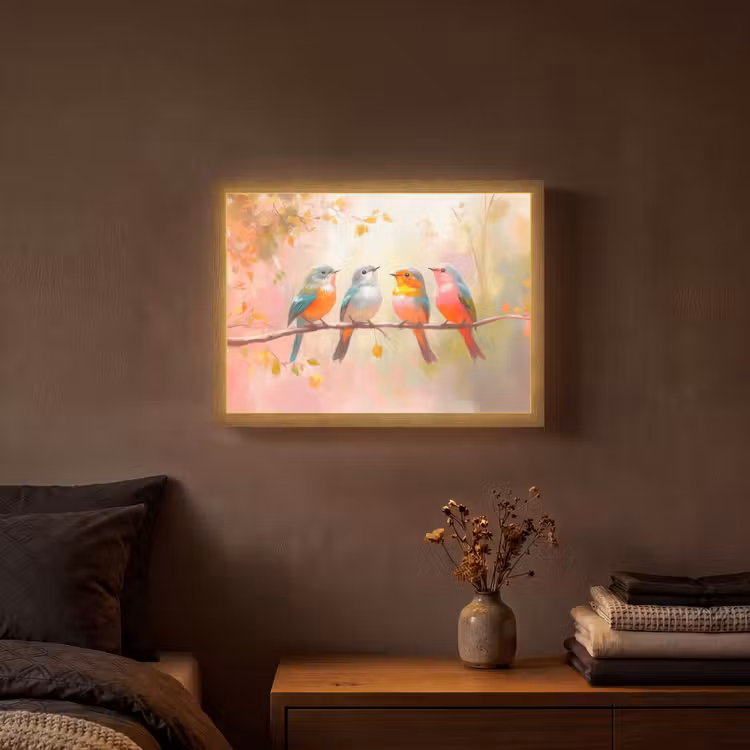 Vogels - Kleurrijk - Tak Light Box met batterij (Wandlamp) middel -sfeer4