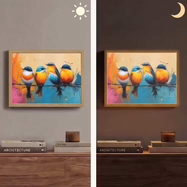 Vogels - Kleurrijk - Tak - Abstract Light Box met batterij (Wandlamp) middel -sfeer3