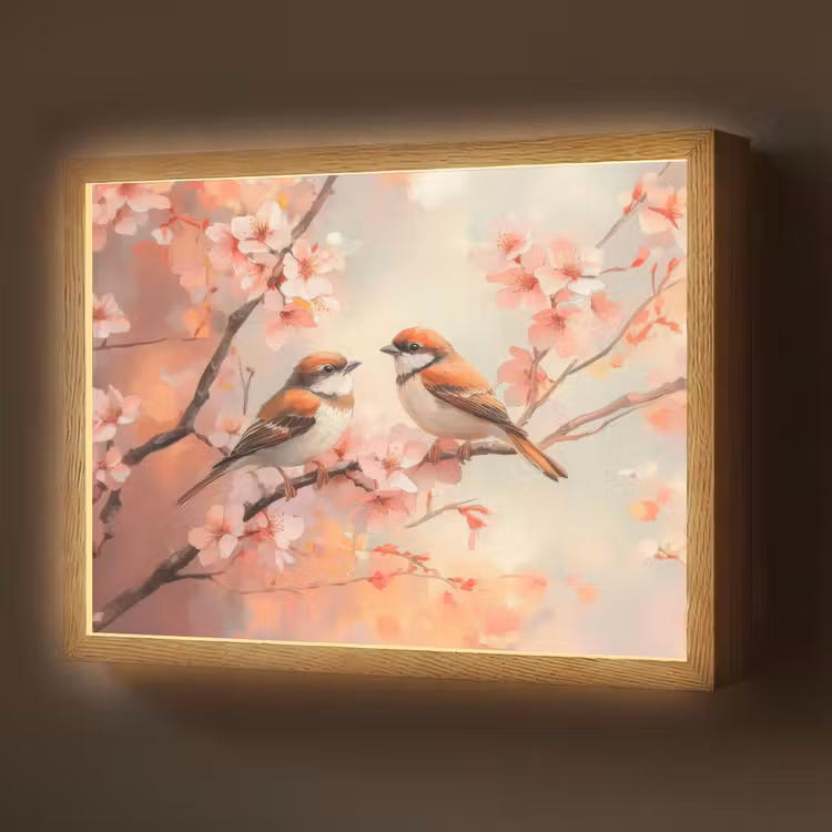 Vogels - Romantic - Bloesemtak Light Box met batterij (Wandlamp) middel -z3d_website