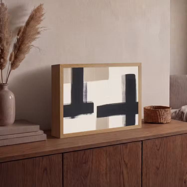 Zwart - Abstract - Japandi Light Box met batterij (Wandlamp) middel -sfeer2