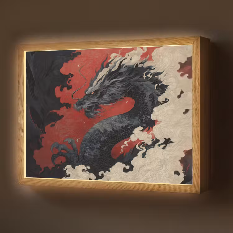 Zwarte draak - Rookwolken - Rood Light Box met batterij (Wandlamp) middel -z3d_website