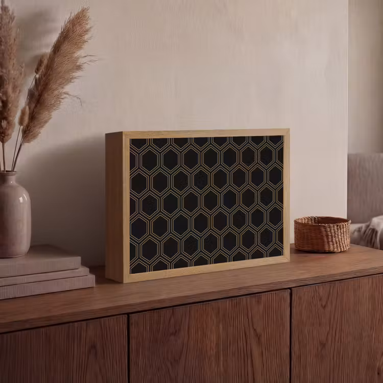 Zwart - Goud - Zeshoek Light Box met batterij (Wandlamp) middel 907 -sfeer2