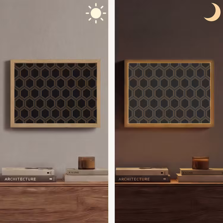 Zwart - Goud - Zeshoek Light Box met batterij (Wandlamp) middel 907 -sfeer3