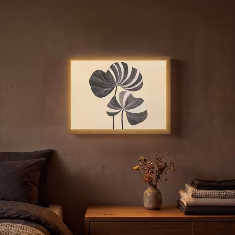 Zwart - Bladeren - Strepen - Minimalistisch Light Box met batterij (Wandlamp) middel -sfeer4