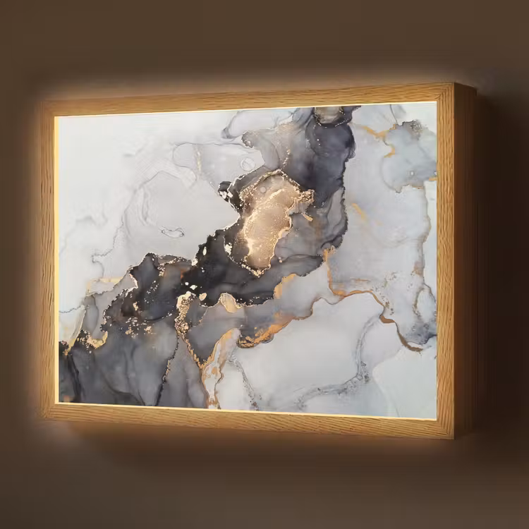 Zwart - Marmer - Luxe - Goud Light Box met batterij (Wandlamp) middel -z3d_website