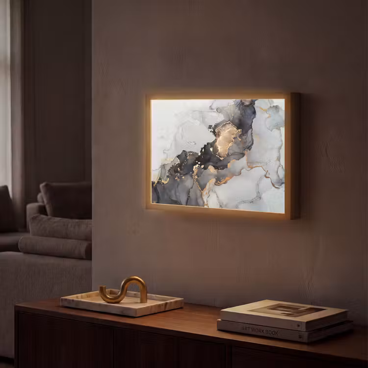 Zwart - Marmer - Luxe - Goud Light Box met batterij (Wandlamp) middel -sfeer1