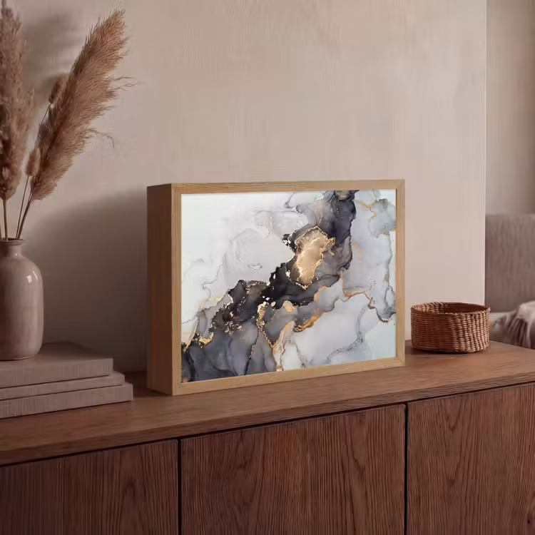 Zwart - Marmer - Luxe - Goud Light Box met batterij (Wandlamp) middel -sfeer2