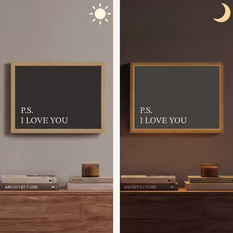 Zwart - Minimalistisch - Valentijn Light Box met batterij (Wandlamp) middel -sfeer3