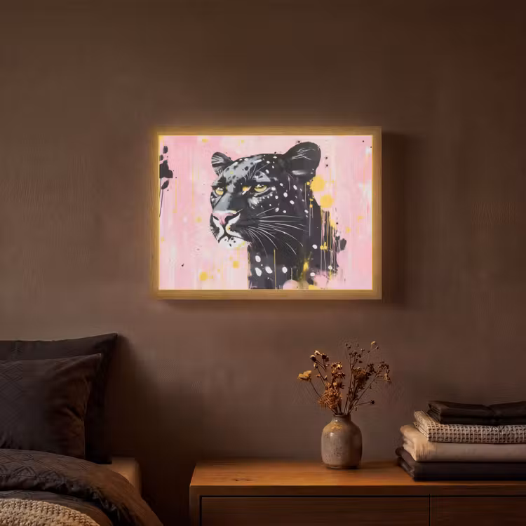Zwart - Panter - Roze - Abstract Light Box met batterij (Wandlamp) middel -sfeer4