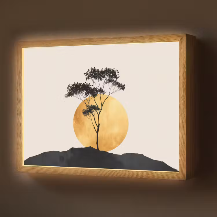 Zwarte boom - Gouden cirkel - Heuvel Light Box met batterij (Wandlamp) middel -z3d_website