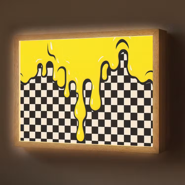 Geblokt - Grafisch - Vloeistof - Geel Light Box met batterij (Wandlamp) middel -z3d_website