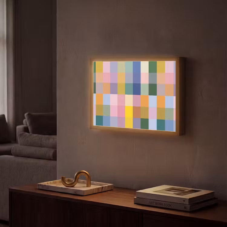 Blokken - Vierkant - Patroon - Gekleurd Light Box met batterij (Wandlamp) middel -sfeer1