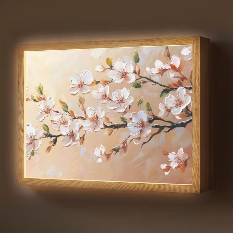 Bloesemtakken - Schilderachtig - Roze Light Box met batterij (Wandlamp) middel -z3d_website