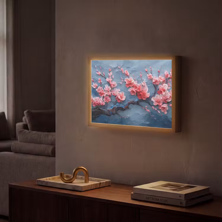 Bloesem - Bloem - Roze - Tak Light Box met batterij (Wandlamp) middel -sfeer1