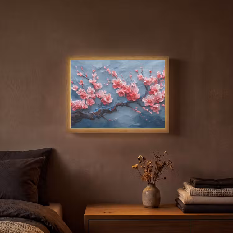 Bloesem - Bloem - Roze - Tak Light Box met batterij (Wandlamp) middel -sfeer4