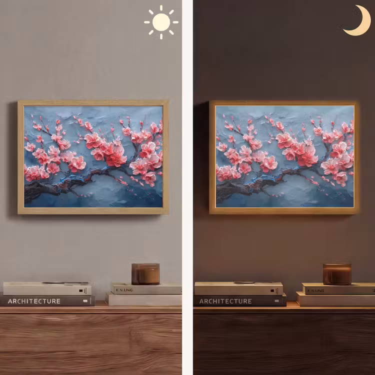 Bloesem - Bloem - Roze - Tak Light Box met batterij (Wandlamp) middel -sfeer3