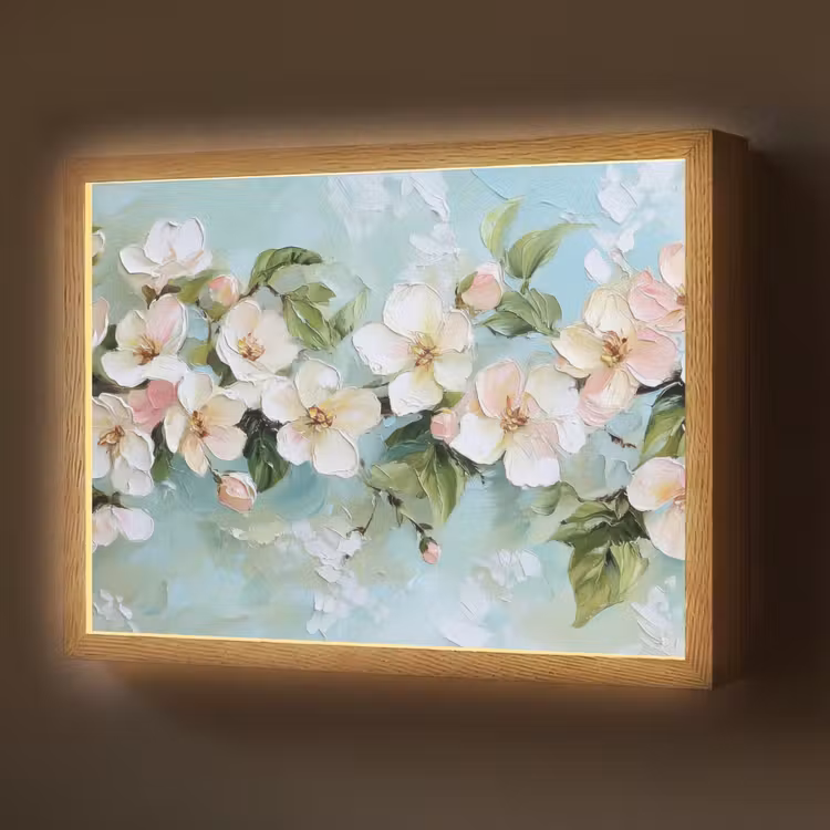 Bloesem - Bladeren - Lichtblauw Light Box met batterij (Wandlamp) middel -z3d_website