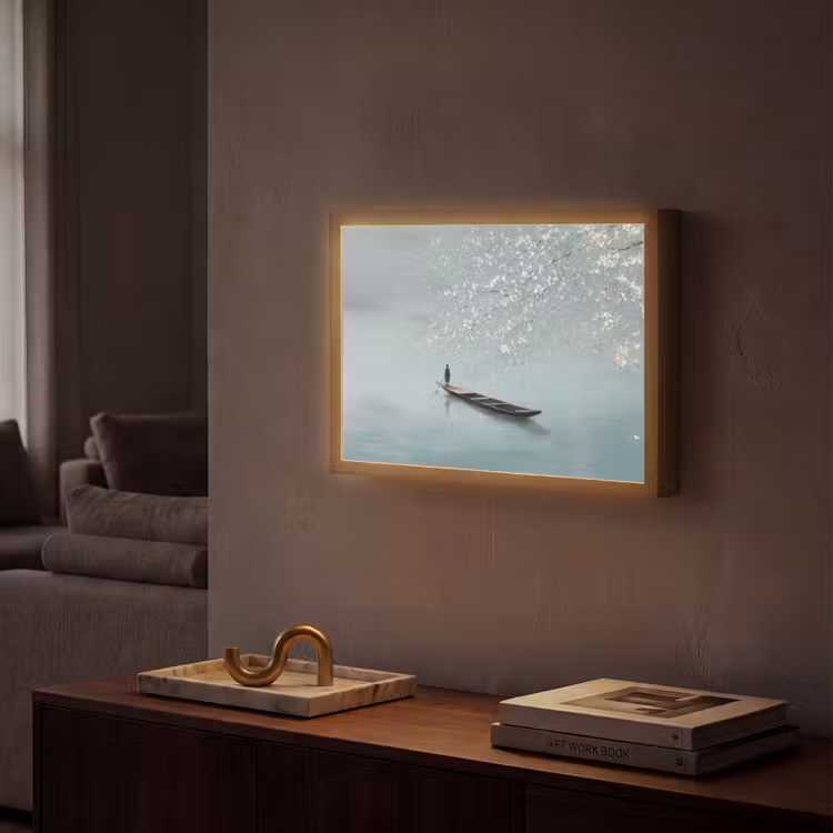 Bloesems - Minimalistisch - Wateroppervlak - Boot Light Box met batterij (Wandlamp) middel -sfeer1