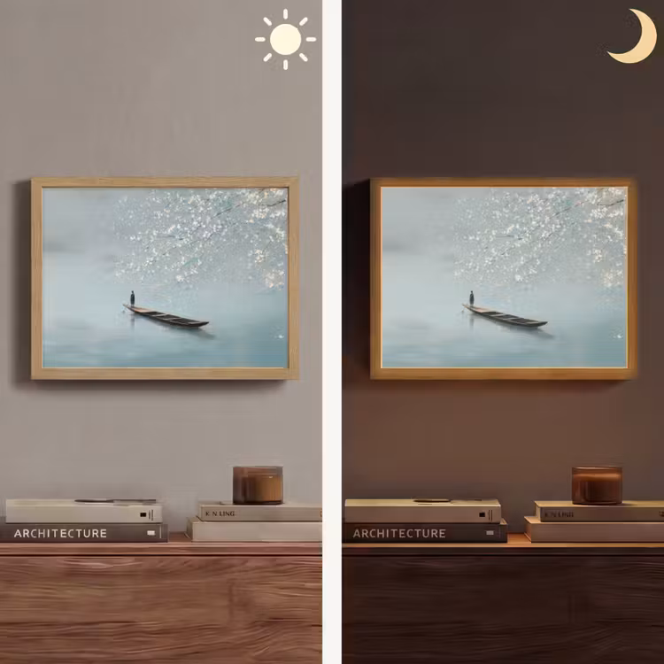 Bloesems - Minimalistisch - Wateroppervlak - Boot Light Box met batterij (Wandlamp) middel -sfeer3