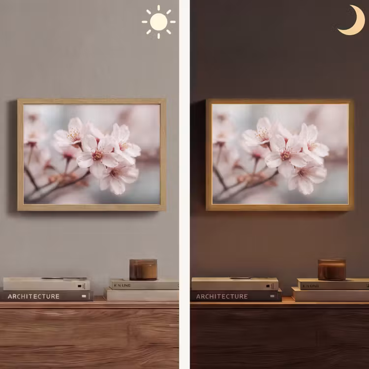 Bloesems - Meeldraden - Geel - Wazig Light Box met batterij (Wandlamp) middel -sfeer3