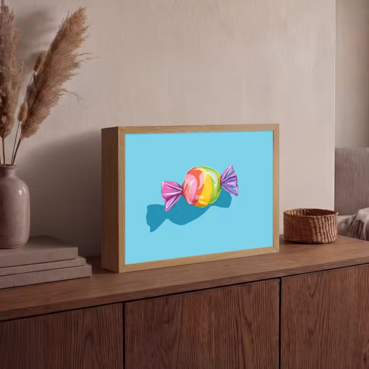 Blauw - Snoep - Regenboog Light Box met batterij (Wandlamp) middel -sfeer2