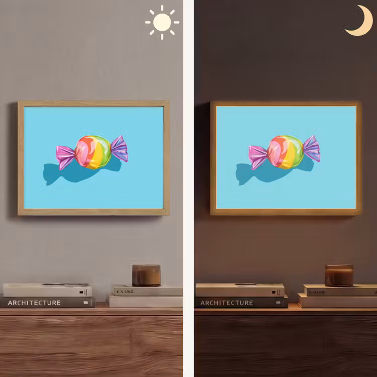 Blauw - Snoep - Regenboog Light Box met batterij (Wandlamp) middel -sfeer3