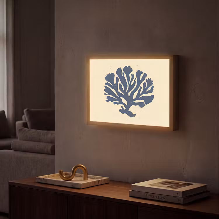 Blauw koraal - Vertakkingen - Beige Light Box met batterij (Wandlamp) middel -sfeer1