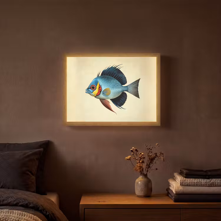 Blauw - Kieuwen - Vis - Illustratie Light Box met batterij (Wandlamp) middel -sfeer4