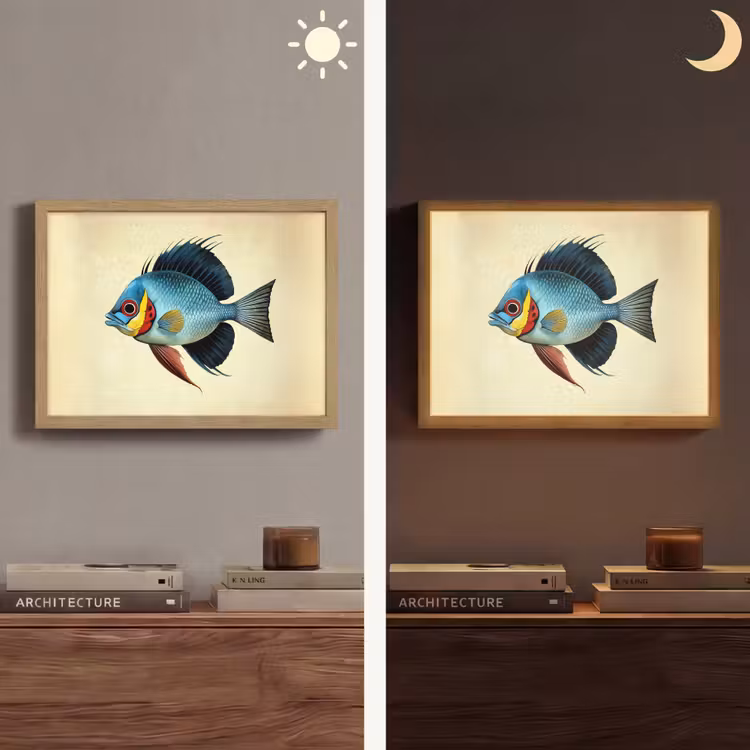 Blauw - Kieuwen - Vis - Illustratie Light Box met batterij (Wandlamp) middel -sfeer3