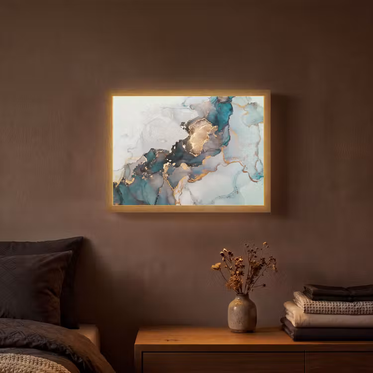 Blauw - Marmer - Goud Light Box met batterij (Wandlamp) middel -sfeer4